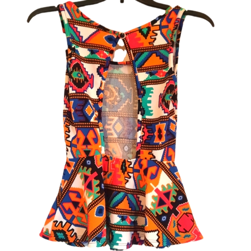 Deb Bright Print Back Cut Out Sleeveless Top - Picture 3 of 5
